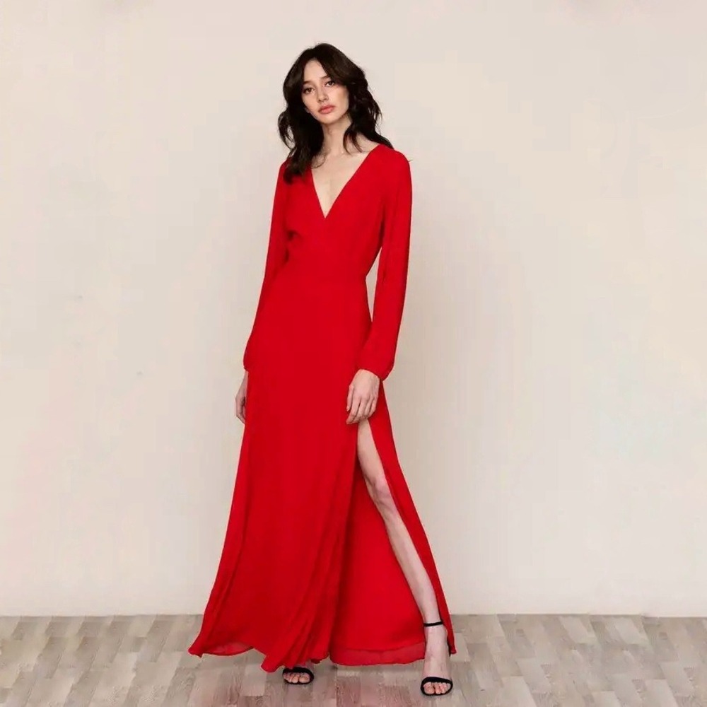 Yumi Kim | Love Affair Maxi Dress Red Long Sleeve High Slit Size XS